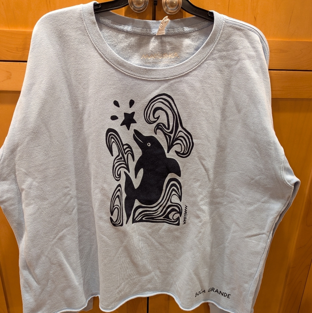 Hand Painted Sweatshirt, Dolphin Print, XL